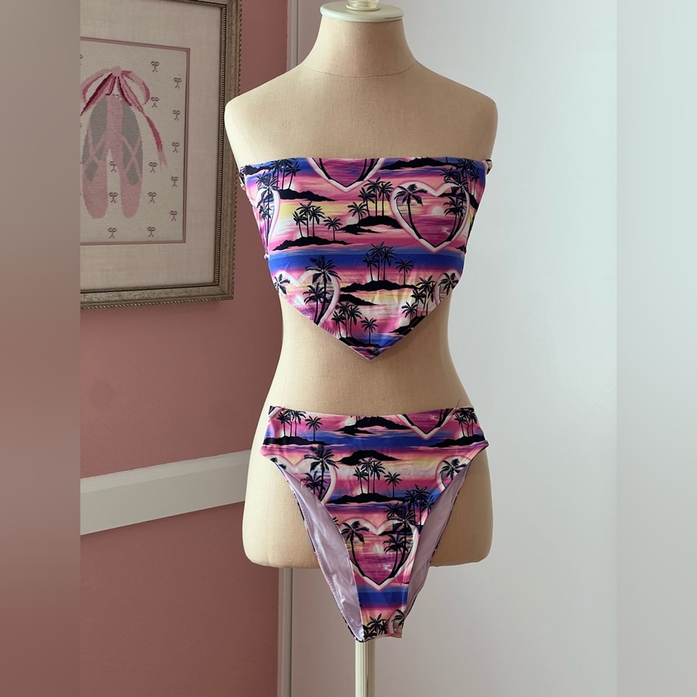 Frankie’s Bikinis Tropical Sunset Bandeau Bikini